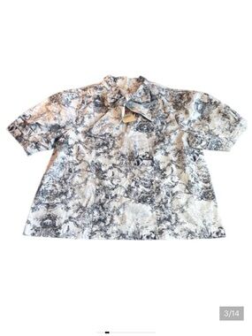 Entro Penelope Toile Tie Neck Blouse Top White Navy Size Large - worn once!